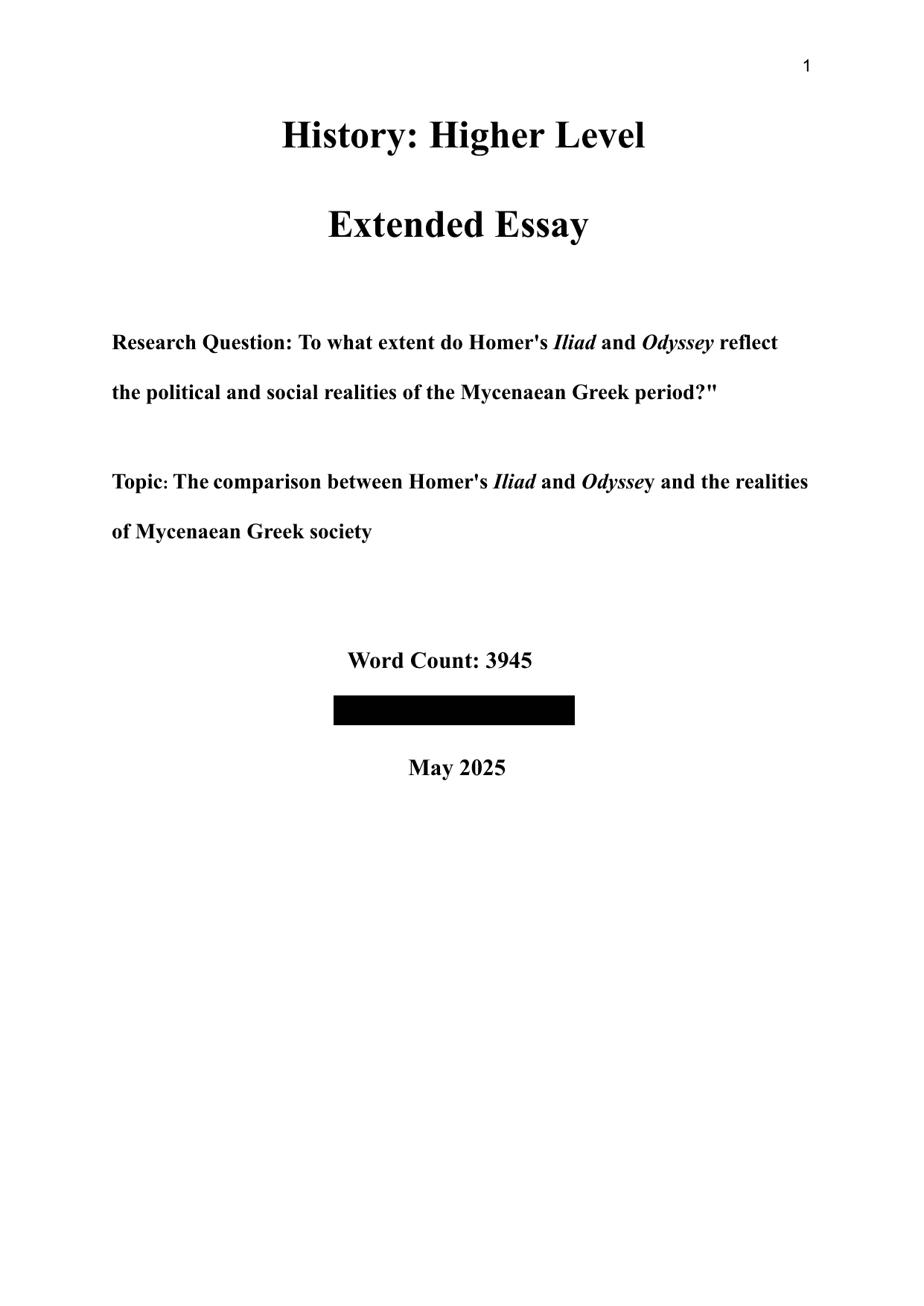 To what extent do Homer's Iliad and Odyssey reflect the political and social realities of the Mycenaean Greek period?" - History EE exemplar