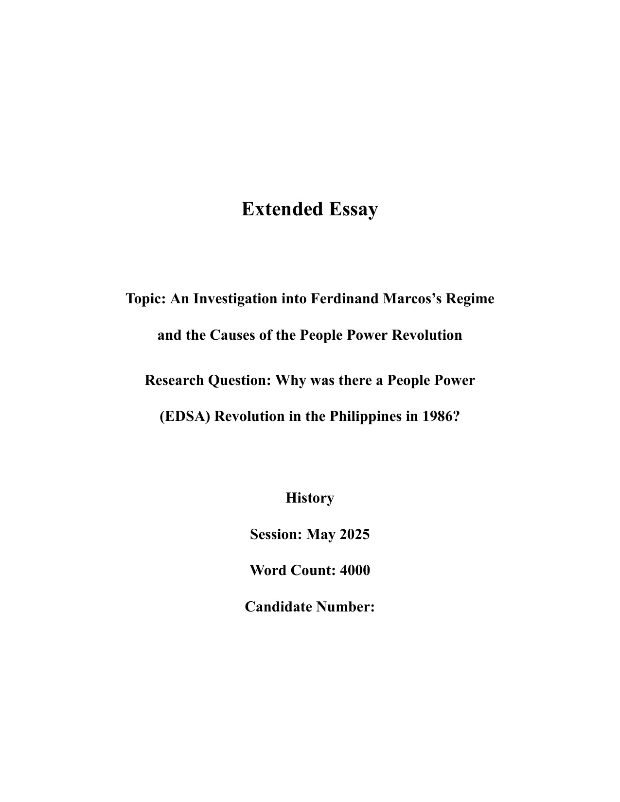 Why was there a People Power (EDSA) Revolution in the Philippines in 1986? - History EE exemplar