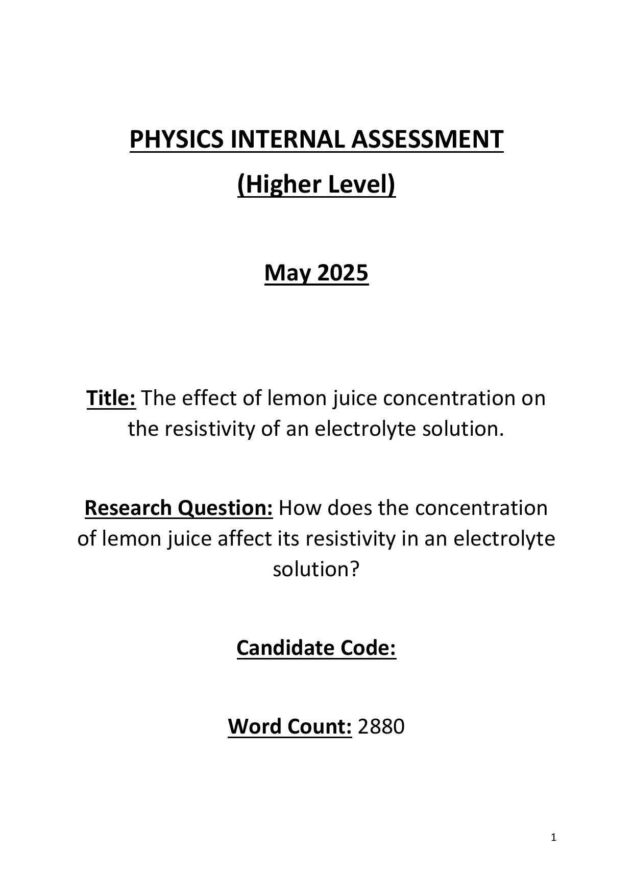 How does the concentration of lemon juice affect its resistivity in an electrolyte solution? - Physics IA exemplar