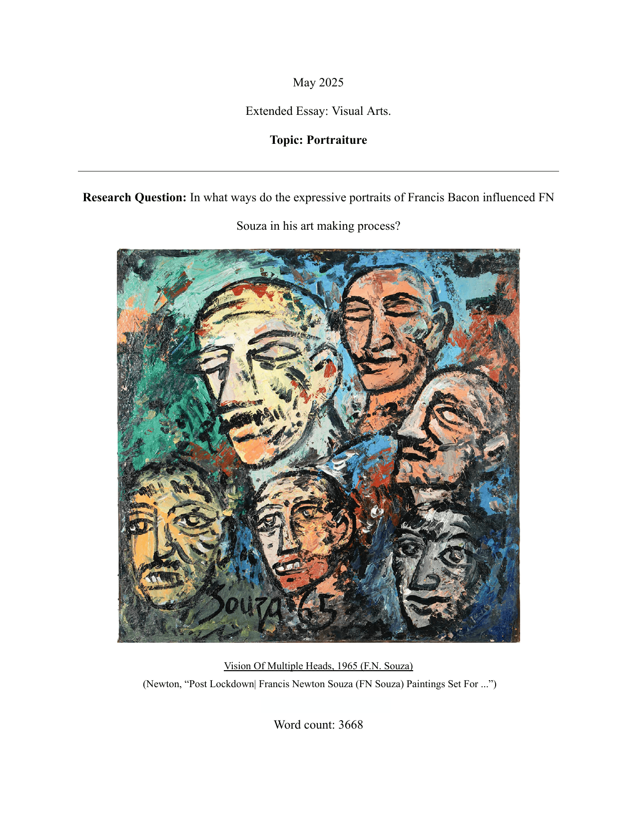 In what ways do the expressive portraits of Francis Bacon influenced FN Souza in his art making process? - Visual Arts EE exemplar