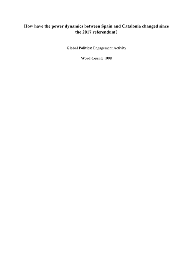 How have the power dynamics between Spain and Catalonia changed since the 2017 referendum? - Global Politics IA exemplar scored 7