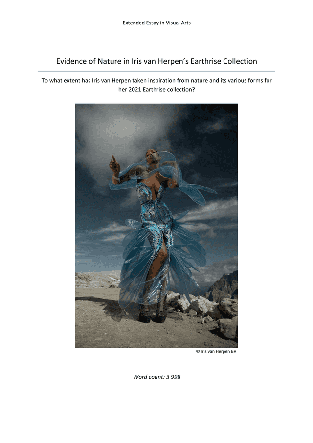 To what extent has Iris van Herpen taken inspiration from nature and its various forms for her 2021 Earthrise collection? - Visual Arts EE exemplar scored B