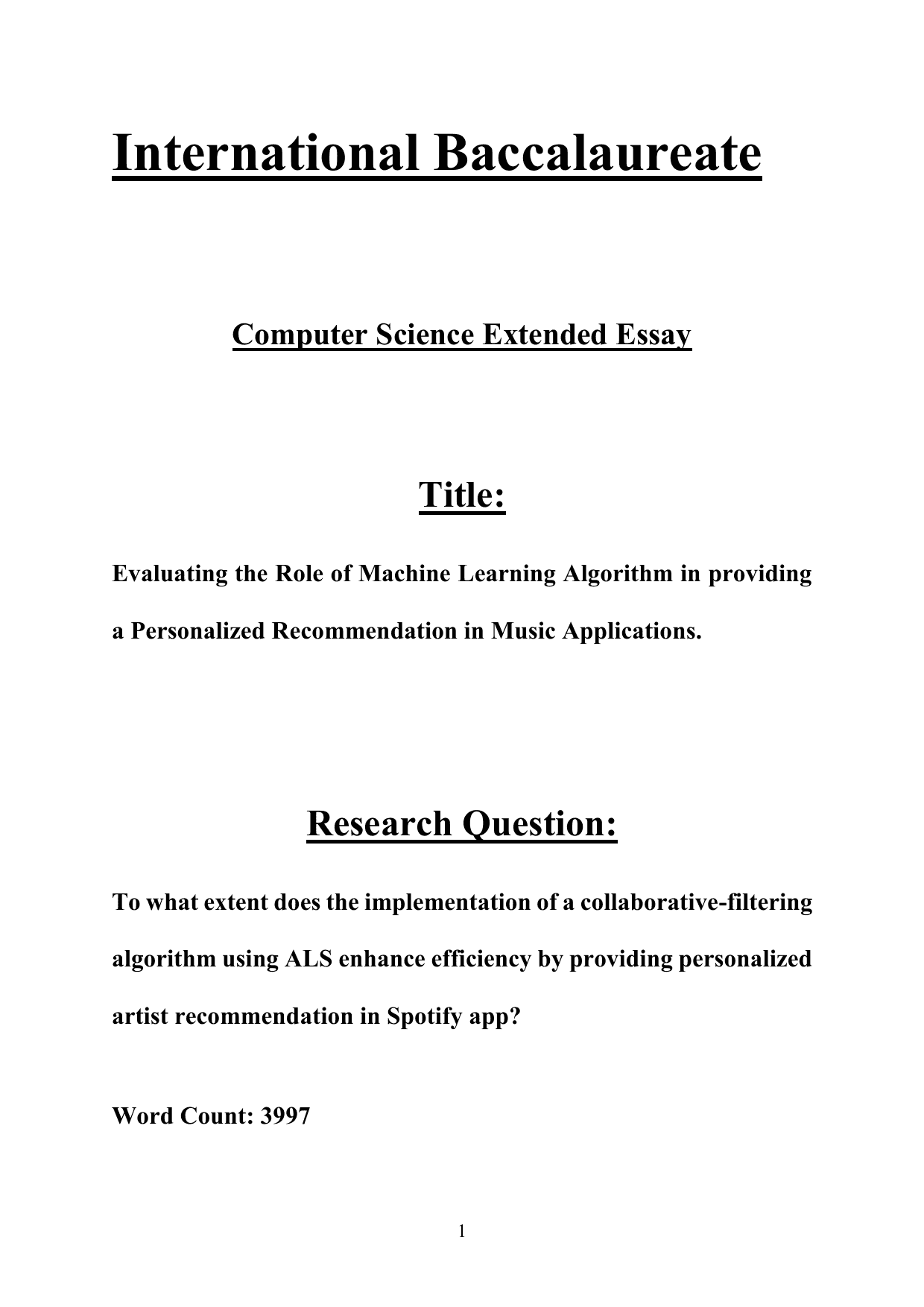 To what extent does the implementation of a collaborative-filtering algorithm using ALS enhance efficiency by providing personalized artist recommendation in Spotify app? - Computer Science (CS) EE exemplar