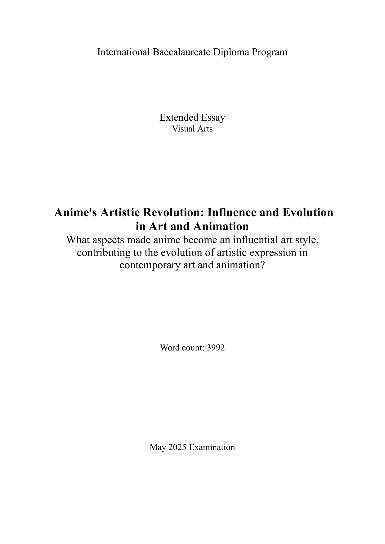 What aspects made anime become an influential art style,
 contributing to the evolution of artistic expression in
 contemporary art and animation? - Visual Arts EE exemplar