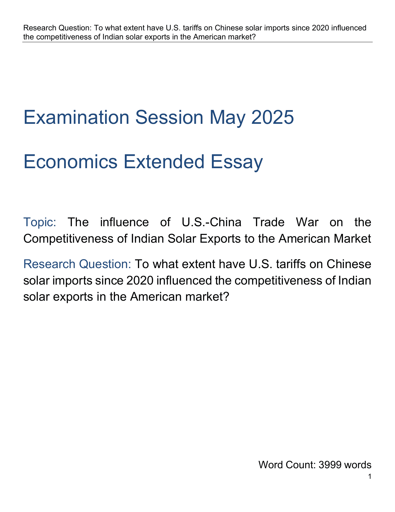 To what extent have U.S. tariffs on Chinese
solar imports since 2020 influenced the competitiveness of Indian
solar exports in the American market? - Economics EE exemplar