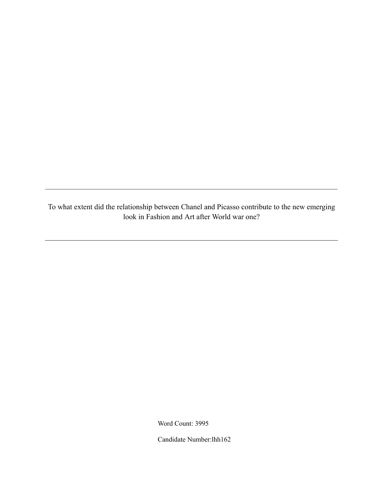 To what extent did the relationship between Chanel and Picasso contribute to the new emerging look in Fashion and Art after World war one? - Visual Arts EE exemplar