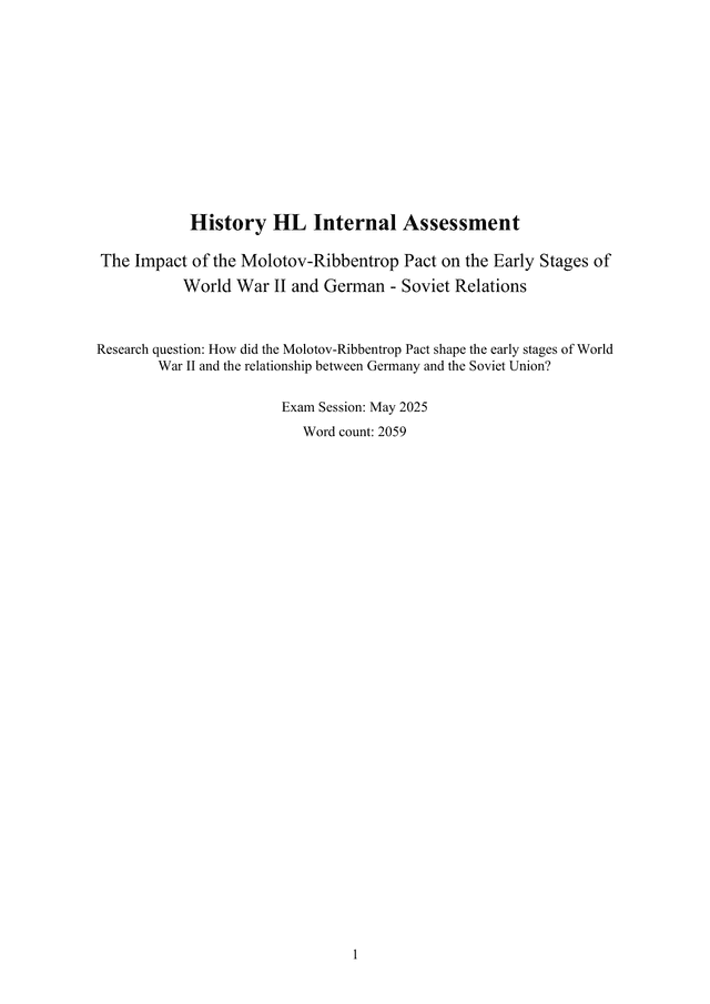 How did the Molotov-Ribbentrop Pact shape the early stages of World War II and the relationship between Germany and the Soviet Union? - History IA exemplar scored 6