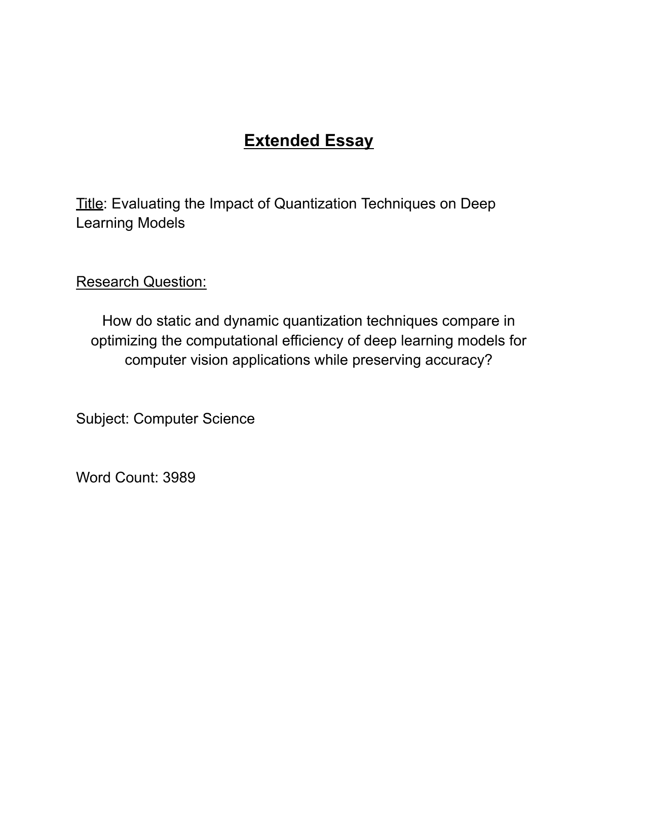 How do static and dynamic quantization techniques compare in optimizing the computational efficiency of deep learning models for computer vision applications while preserving accuracy? - Computer Science (CS) EE exemplar
