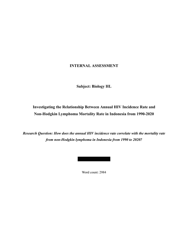 How does the annual HIV incidence rate correlate with the mortality rate
from non-Hodgkin lymphoma in Indonesia from 1990 to 2020? - Biology IA exemplar scored 6