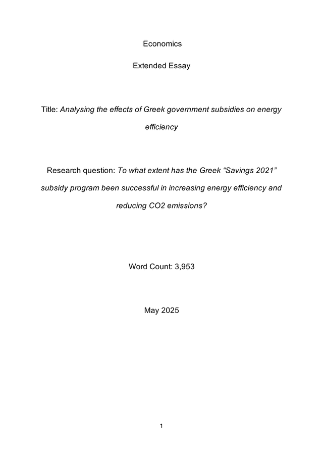 To what extent has the Greek “Savings 2021” subsidy program been successful in increasing energy efficiency and reducing CO2 emissions? - Economics EE exemplar scored B