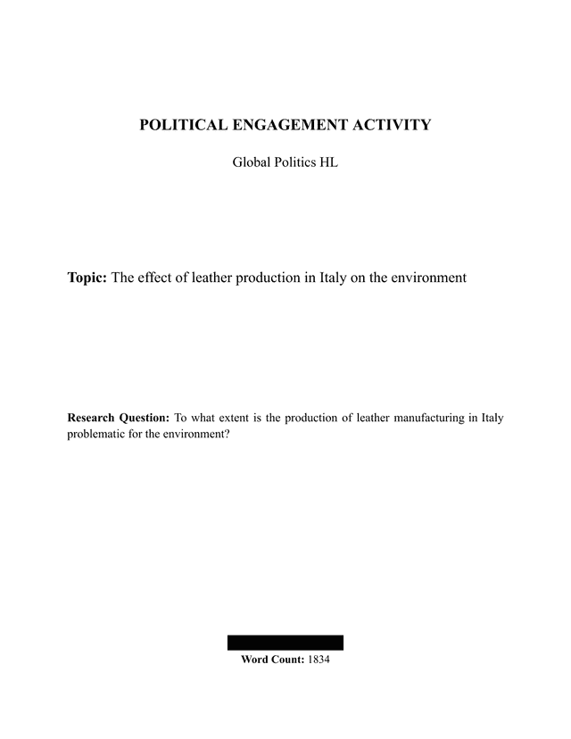 To what extent is the production of leather manufacturing in Italy problematic for the environment? - Global Politics IA exemplar scored 5