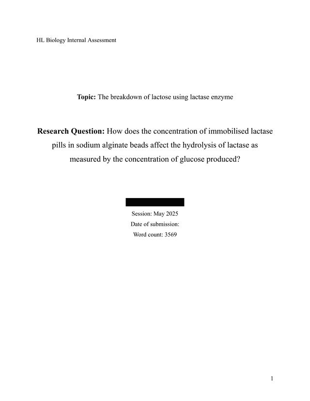 How does the concentration of immobilised lactase pills in sodium alginate beads affect the hydrolysis of lactase as measured by the concentration of glucose produced? - Biology IA exemplar scored 6