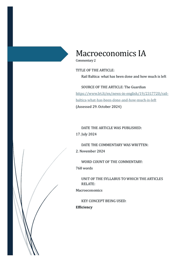 Rail Baltica: what has been done and how much is left - Economics IA exemplar scored 5