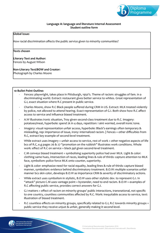 How racial discrimination affects the public service given to minority communities? - English A Lang & Lit IA exemplar scored 6