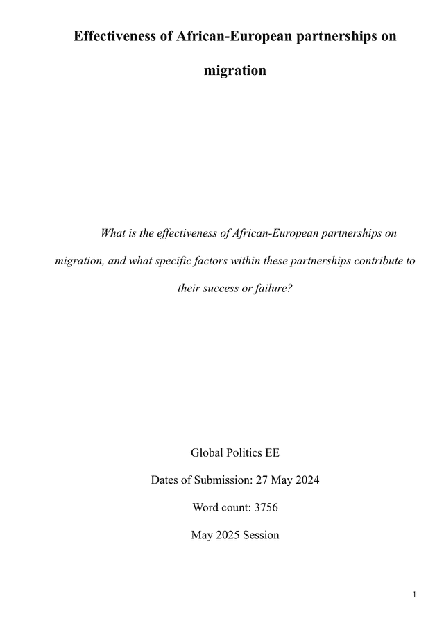 What is the effectiveness of African-European partnerships on migration, and what specific factors within these partnerships contribute to their success or failure? - Global Politics EE exemplar scored B