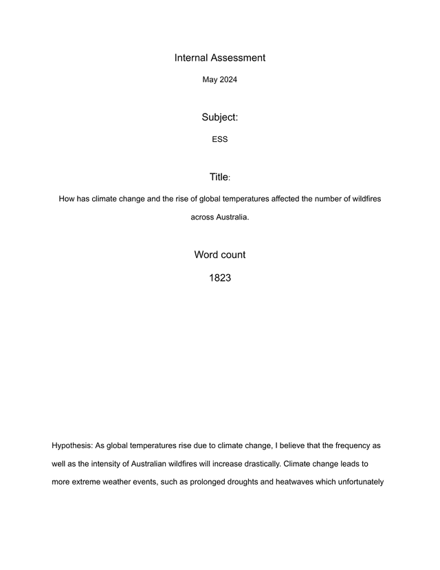 How has climate change and the rise of global temperatures affected the number of wildfires across Australia. - Environmental systems and societies (ESS - Old) IA exemplar scored 5