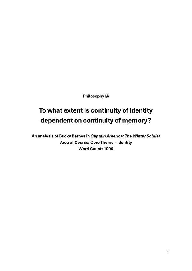 To what extent is continuity of identity dependent on continuity of memory? - Philosophy IA exemplar scored 7