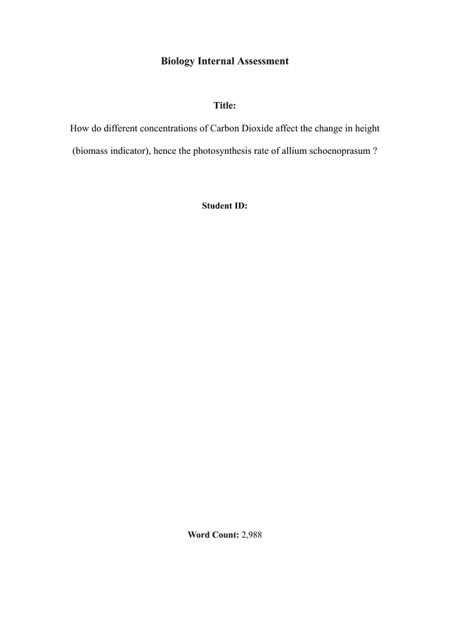 How do different concentrations of Carbon Dioxide affect the change in height (biomass indicator), hence the photosynthesis rate of allium schoenoprasum ? - Biology IA exemplar scored 5