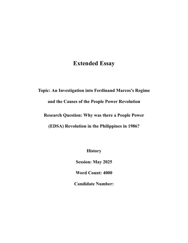 Why was there a People Power (EDSA) Revolution in the Philippines in 1986? - History EE exemplar scored B