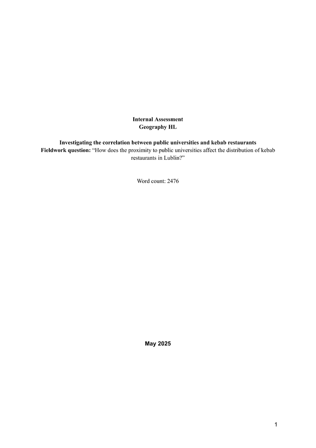 How does the proximity to public universities affect the distribution of kebab restaurants in Lublin? - Geography IA exemplar scored 5