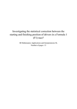 Investigating the statistical correction between the starting and finishing position of drivers in a Formula 1 (F1) race?