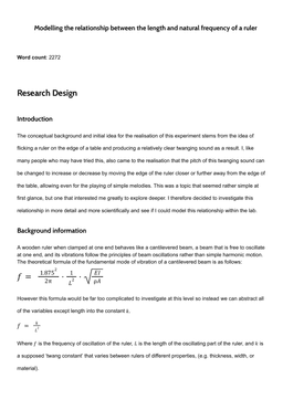 Modelling the relationship between the length and natural frequency of a ruler