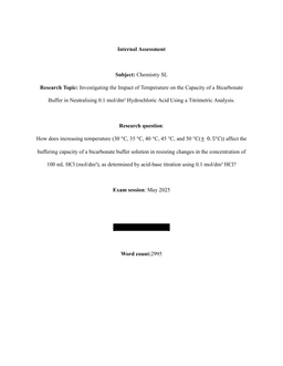 How does increasing temperature (30 °C, 35 °C, 40 °C, 45 °C, and 50 °C(0.5°C)) affect the buffering capacity of a bicarbonate buffer solution in resisting changes in 100 mL of 0.1 mol/dm³ HCl, as determined by pH change in acid-base titration ?