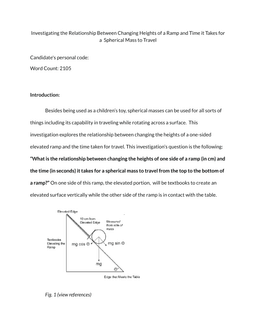 Investigating the Relationship Between Changing Heights of a Ramp and Time it Takes for a  Spherical Mass to Travel