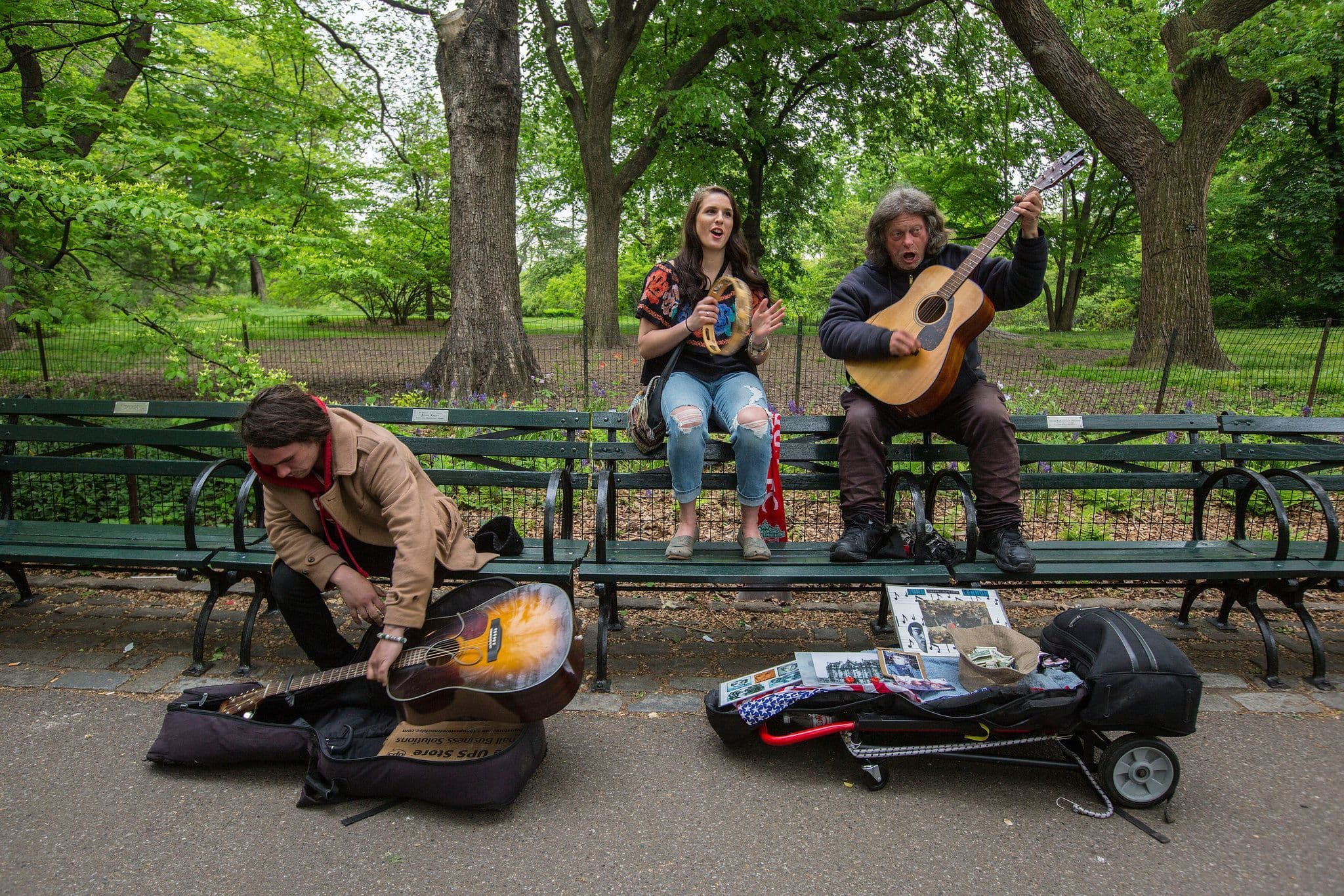 Músicos callejeros en un parque
