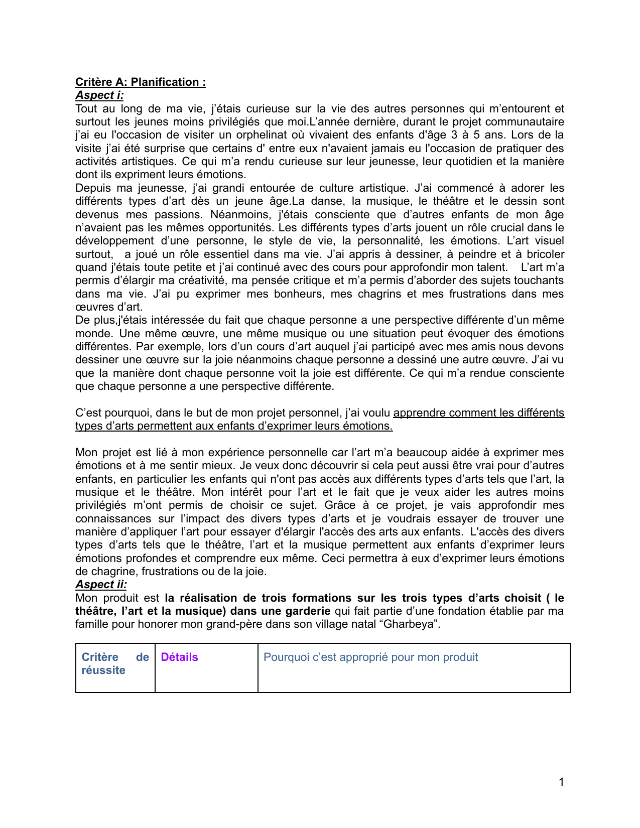 The different types of art help kids express their feelings, through new learning methods adopted in a rural kindergarten. - Personal Project (MYP) External Assessment exemplar scored 7