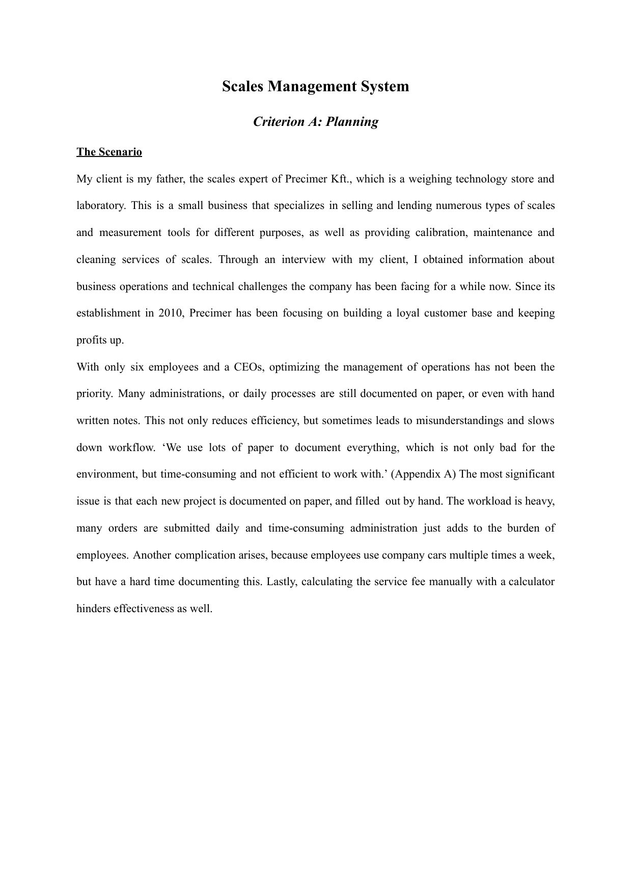 Scales Management System - Computer Science (CS) IA exemplar scored 5