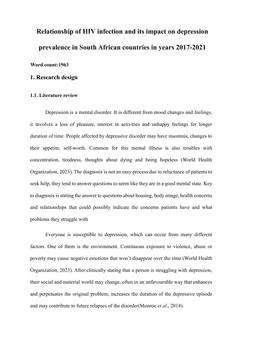 What is the relationship and impact of HIV(human immunodeficiency virus) [population %] infection on depression prevalence [population %] in South African countries in years 2017-2021?