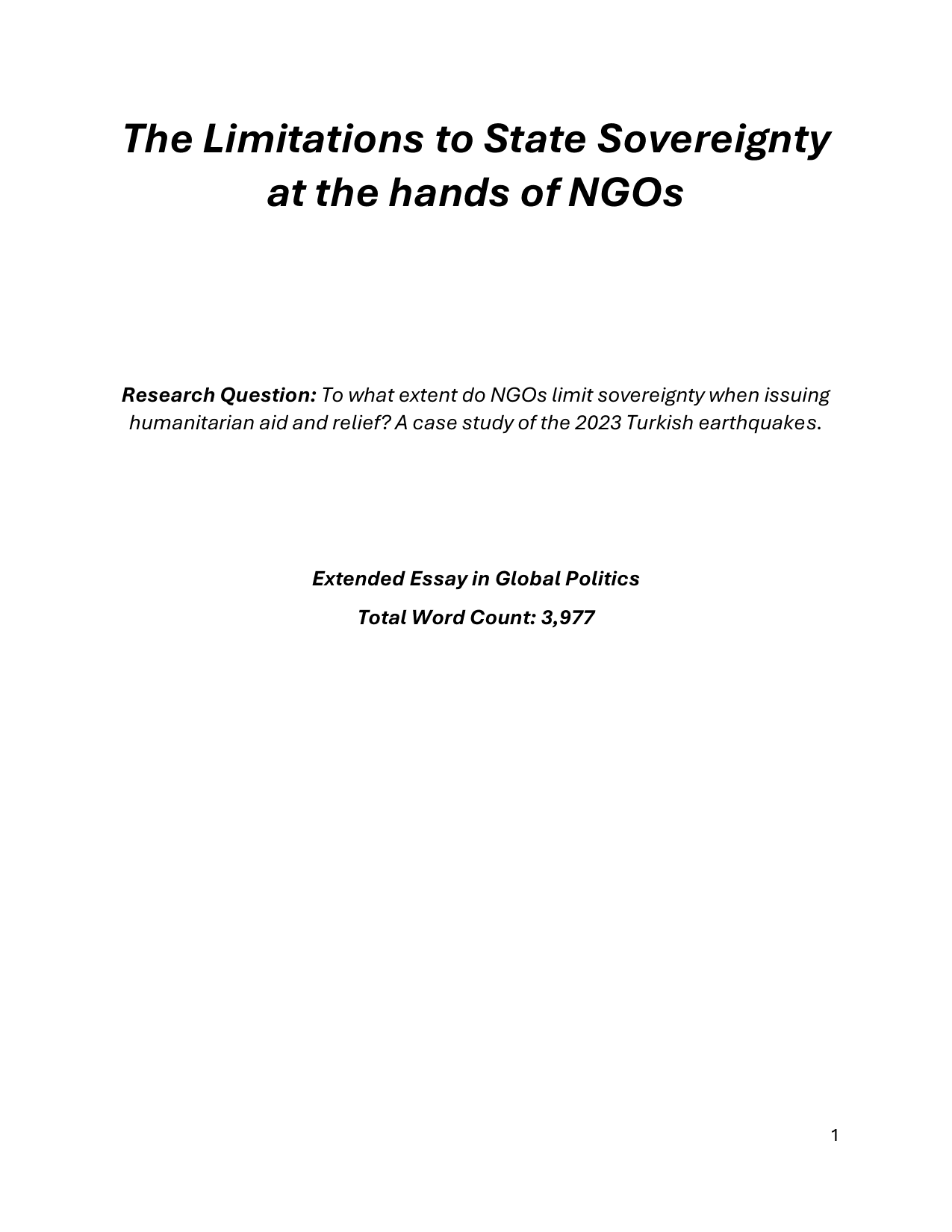 To what extent do NGOs limit sovereignty when issuing humanitarian aid and relief? - Global Politics EE exemplar scored C