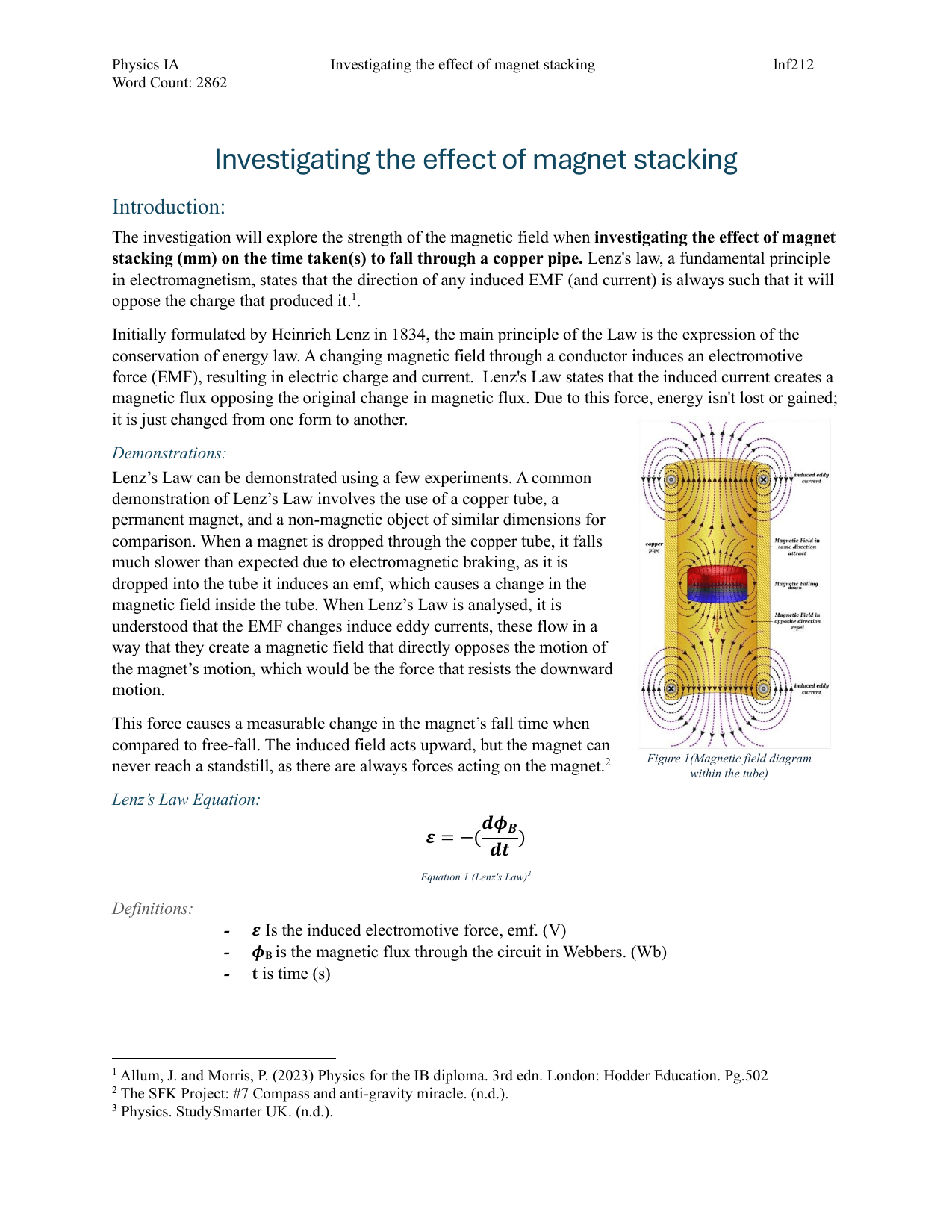 Investigating the effect of magnet stacking - Physics IA exemplar scored 5