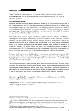 How do different light intensities affect the internodal and total length of Pteridium aquilinum?