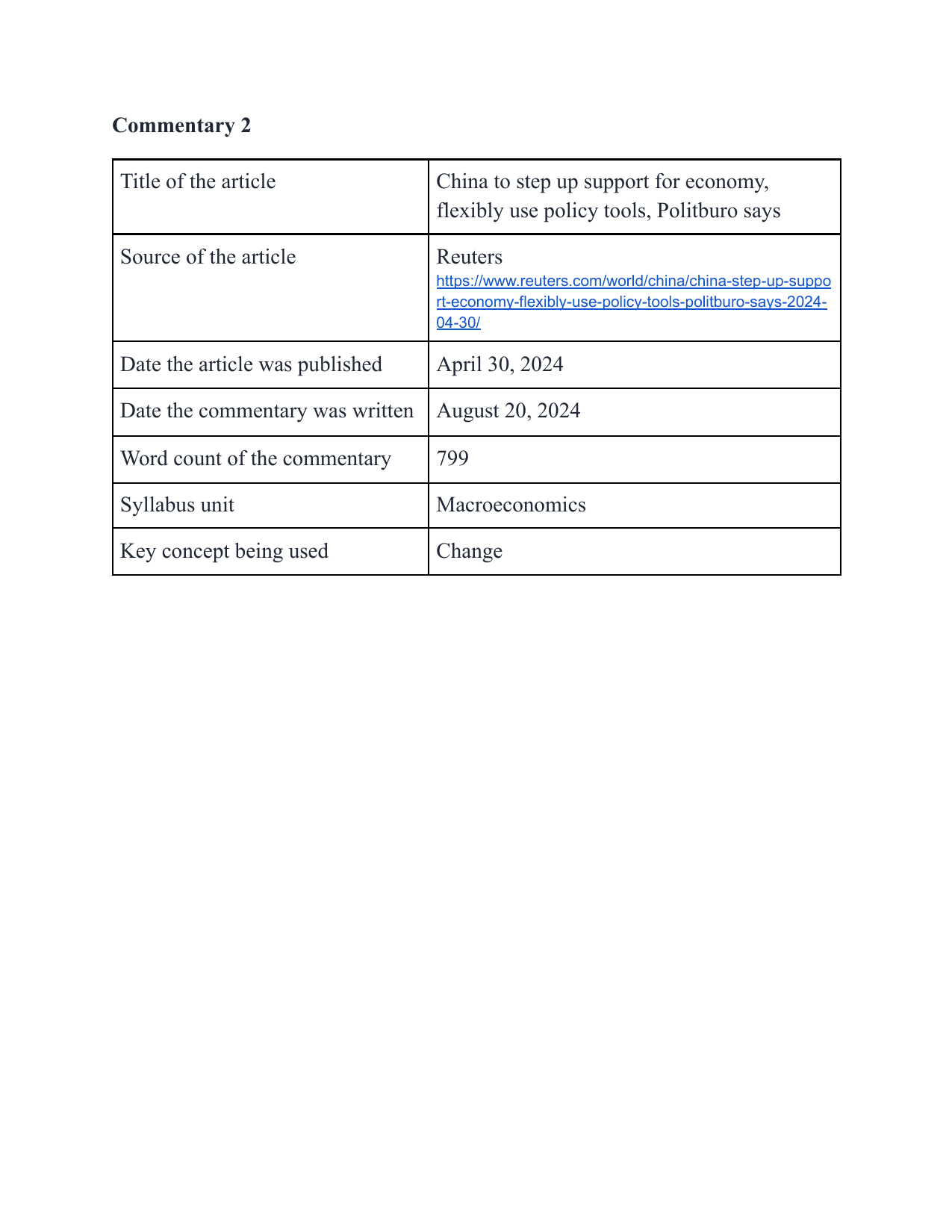 Macro IA : 
Title: China to step up support for economy, flexibly use policy tools, Politburo says