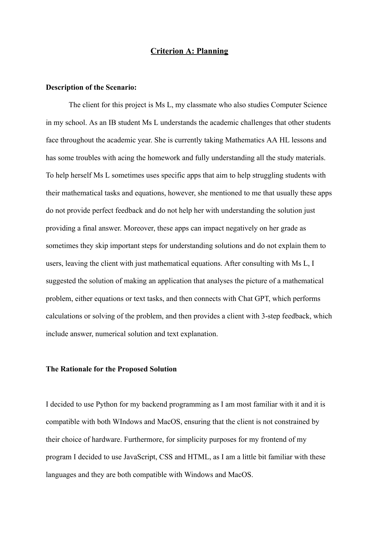 The Maths AI Solver - Computer Science (CS) IA exemplar scored 5