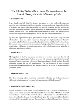 The Effect of Sodium Bicarbonate Concentration on the
Rate of Photosynthesis in Vallisneria spiralis