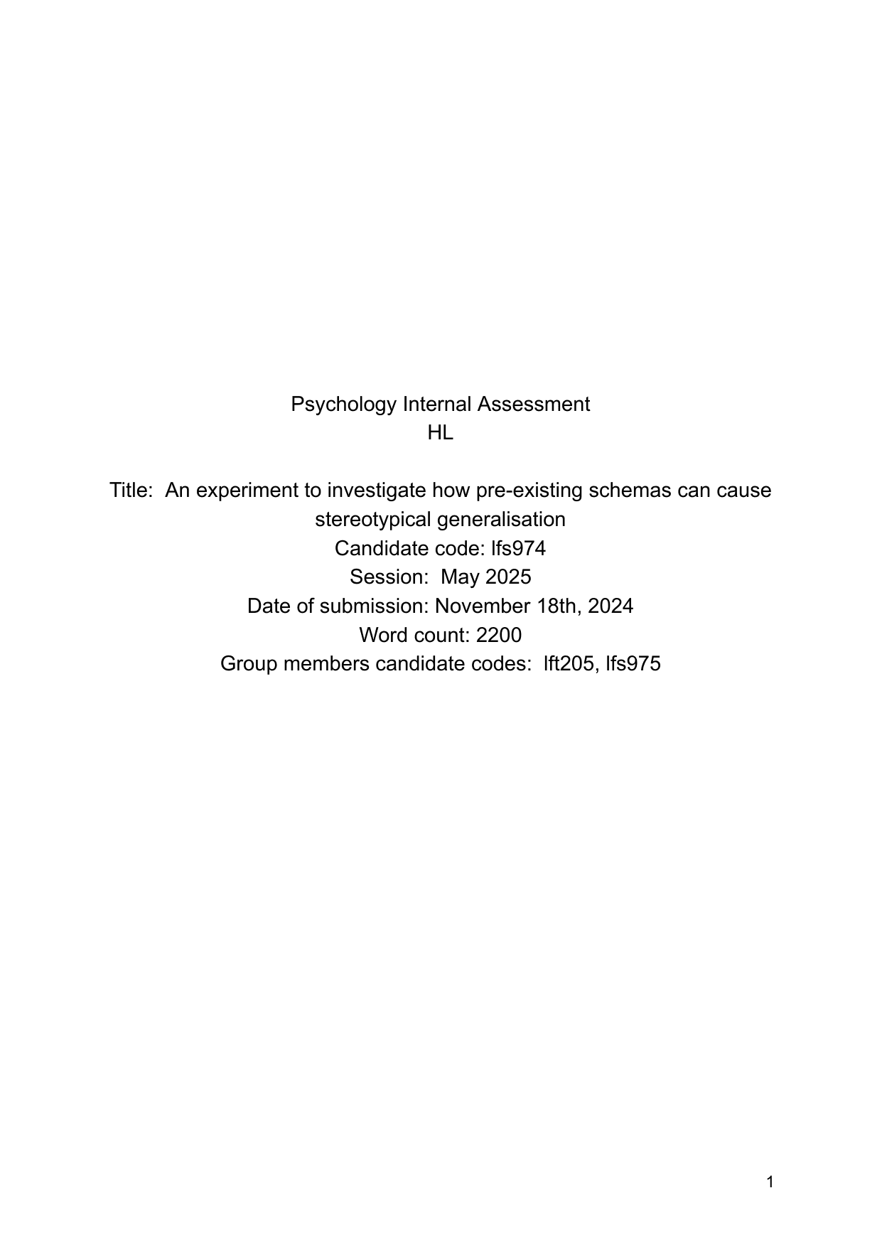 An experiment to investigate how pre-existing schemas can cause
stereotypical generalisation