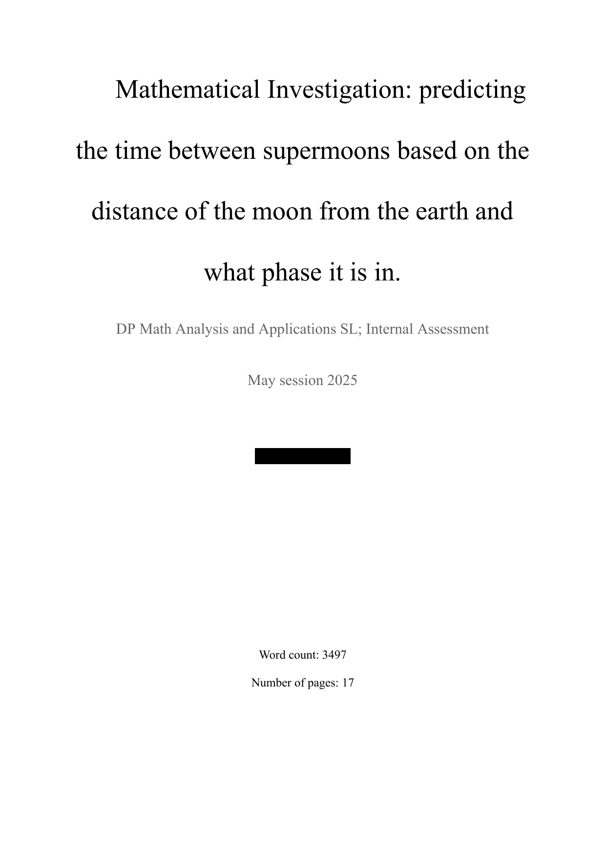 Mathematical Investigation: predicting the time between supermoons based on the  distance of the moon from the earth and  what phase it is in.
