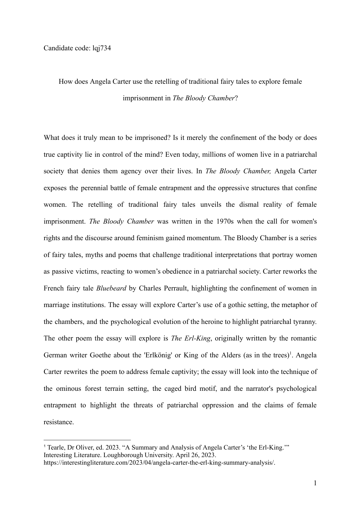 How does Angela Carter use the retelling of traditional fairy tales to explore female imprisonment in The Bloody Chamber? - English A Lang & Lit IA exemplar scored 6