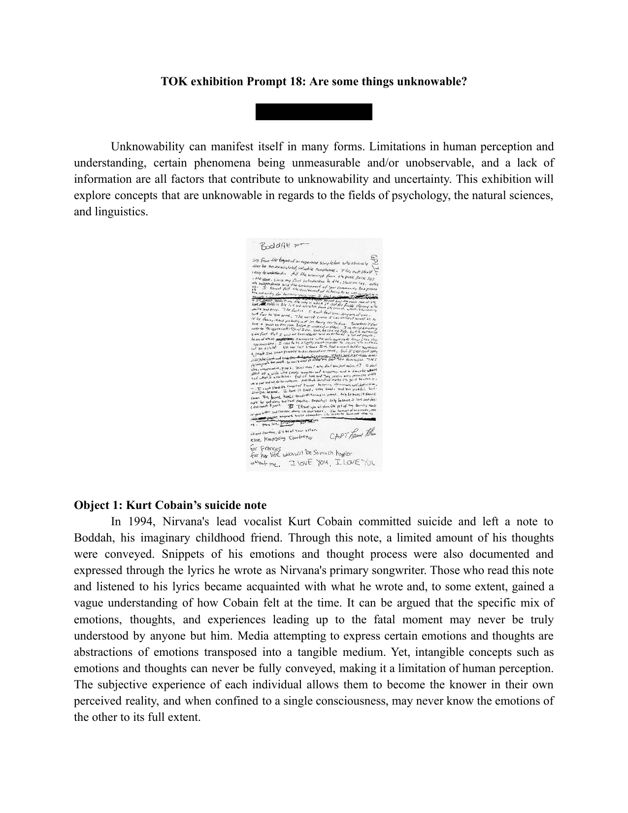 Coursework Exemplar - Theory of Knowledge (TOK) TOK exemplar scored A