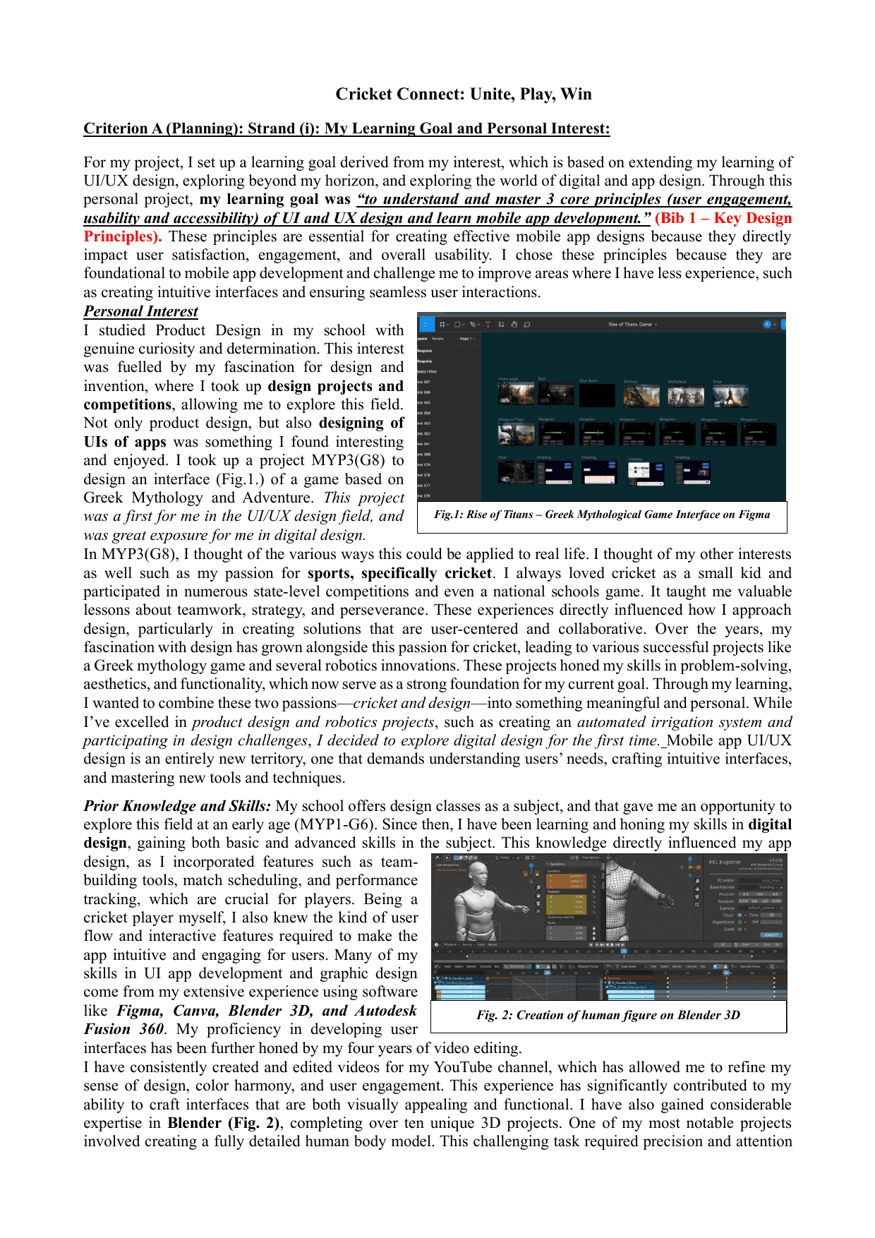 Cricket Connect: Unite, Play, Win - Personal Project (MYP) External Assessment exemplar scored 7