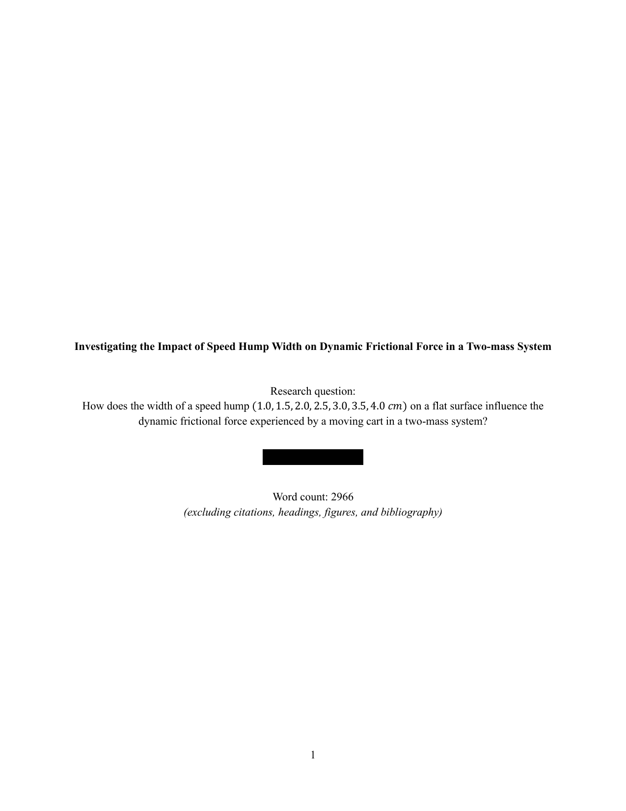 How does the width of a speed hump (1.0,1.5,2.0,2.5,3.0,3.5,4.0 𝑐𝑚) on a flat surface influence the dynamic frictional force experienced by a moving cart in a two-mass system?