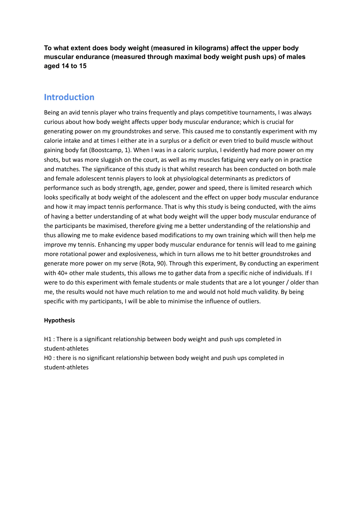 To what extent does body weight (measured in kilograms) affect the upper body muscular endurance (measured through maximal body weight push ups) of males aged 14 to 15