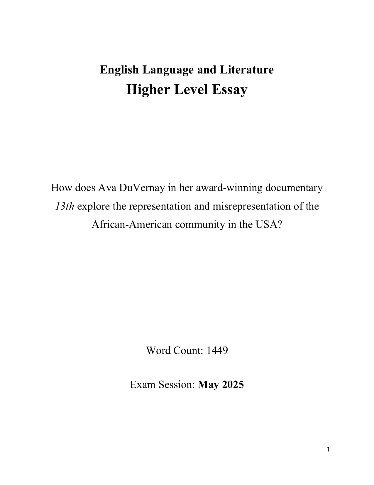 How does Ava DuVernay in her award-winning documentary
13th explore the representation and misrepresentation of the
African-American community in the USA?