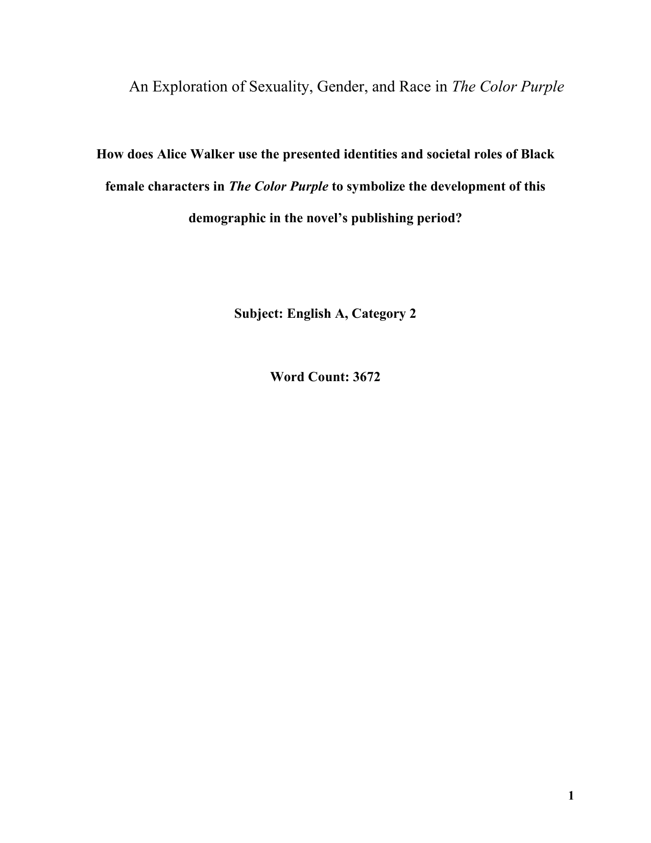 How does Alice Walker use the presented identities and societal roles of Black female characters in The Color Purple to symbolize the development of this demographic in the novel’s publishing period? - English A Lit EE exemplar scored B
