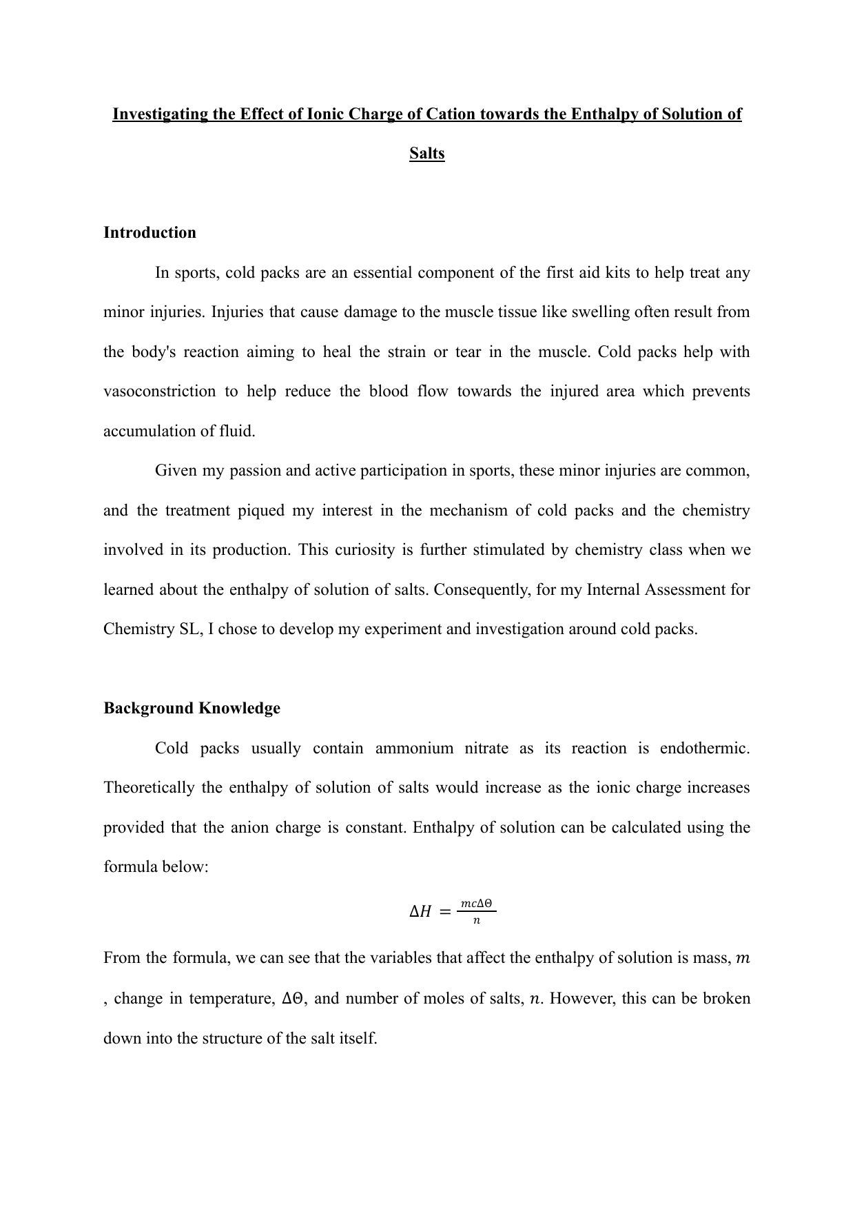 Investigating the Effect of Ionic Charge of Cation towards the Enthalpy of Solution of Salts