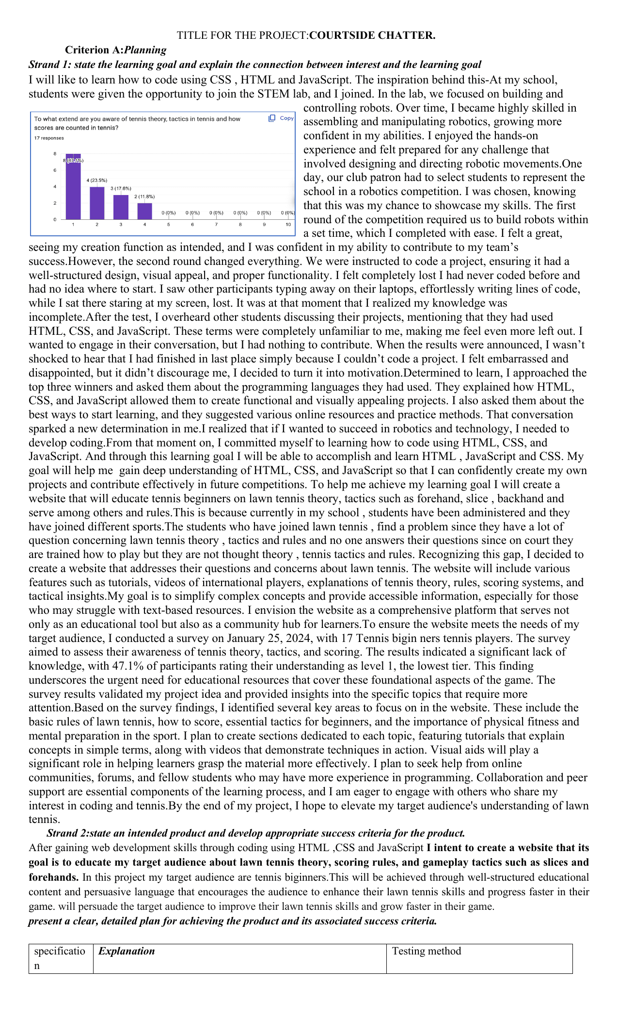 COURTSIDECHATTER - Personal Project (MYP) External Assessment exemplar scored 7