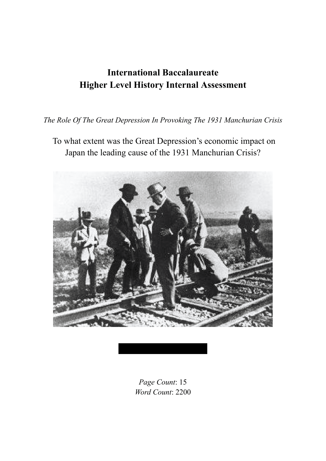 To what extent was the Great Depression's economic impact on Japan the leading cause of the Manchurian Crisis of 1933? - History IA exemplar scored 6